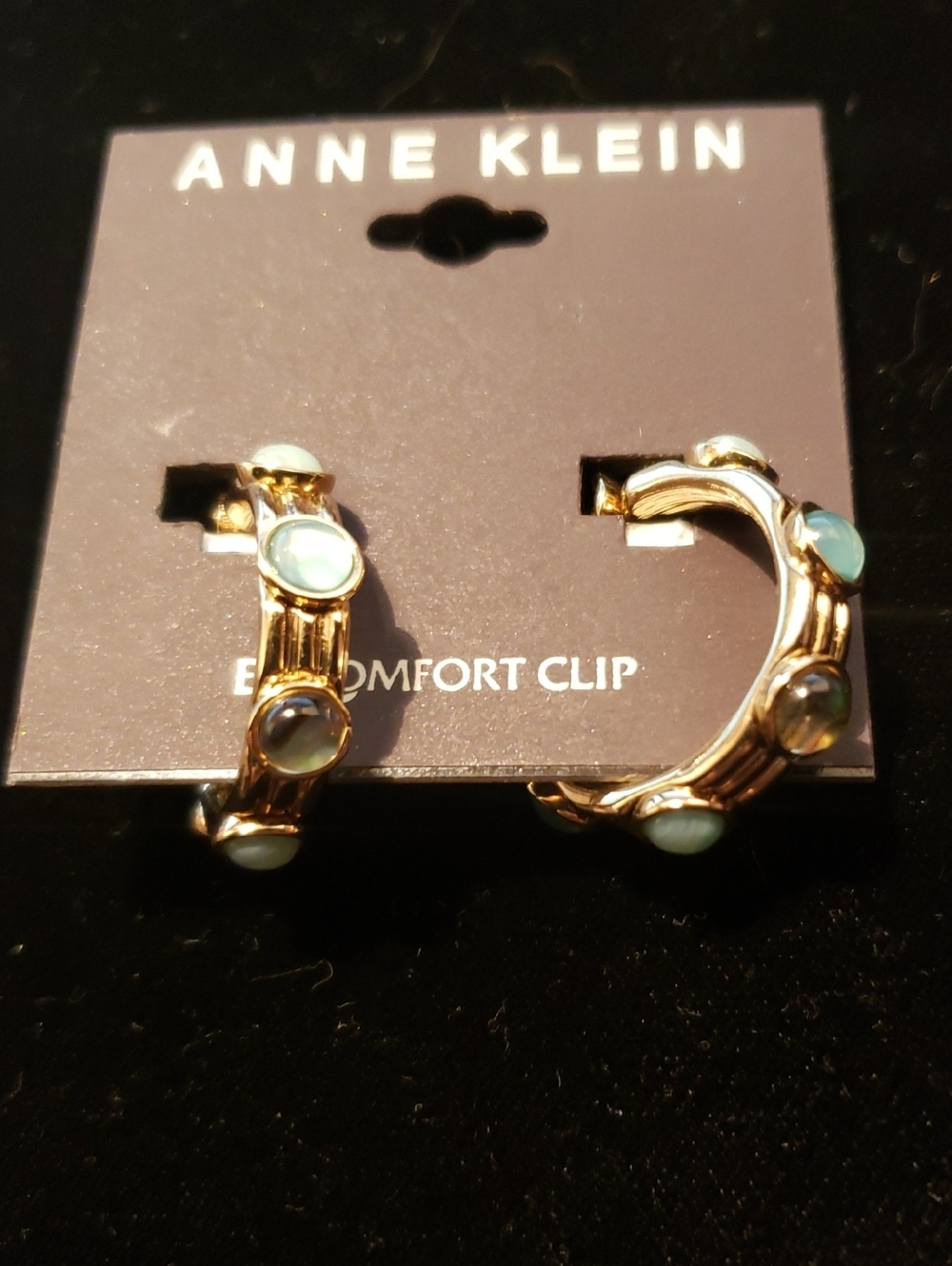 Anne Klein Gold-Tone Hoop Clip Earrings with Mint Blue Cabochons